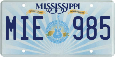 MS license plate MIE985
