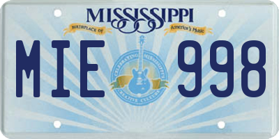 MS license plate MIE998