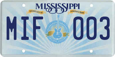 MS license plate MIF003