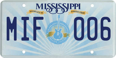 MS license plate MIF006