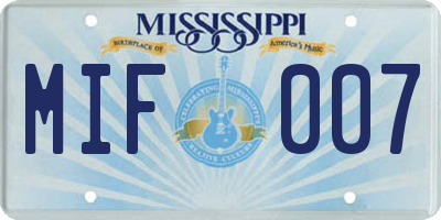 MS license plate MIF007