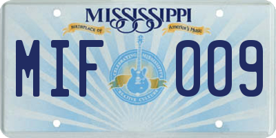 MS license plate MIF009