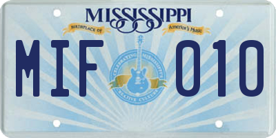 MS license plate MIF010