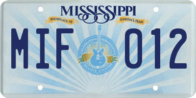 MS license plate MIF012
