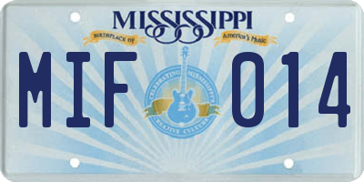 MS license plate MIF014