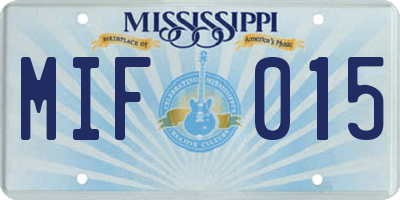 MS license plate MIF015