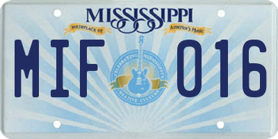 MS license plate MIF016