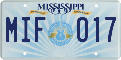 MS license plate MIF017