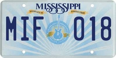 MS license plate MIF018