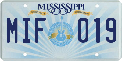 MS license plate MIF019