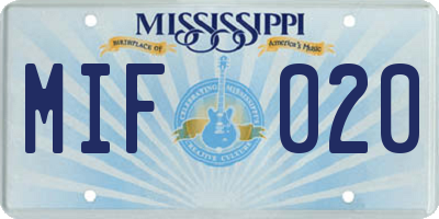 MS license plate MIF020