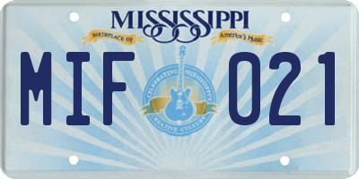 MS license plate MIF021