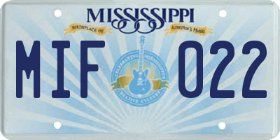 MS license plate MIF022