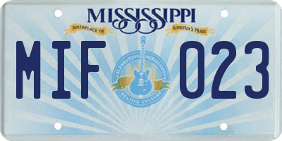 MS license plate MIF023