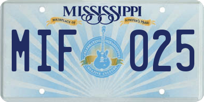 MS license plate MIF025