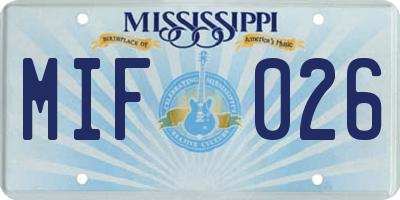 MS license plate MIF026