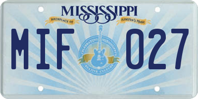 MS license plate MIF027