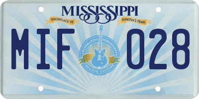 MS license plate MIF028