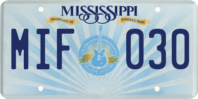 MS license plate MIF030