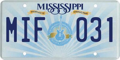 MS license plate MIF031