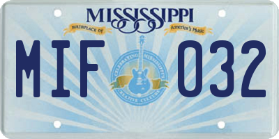 MS license plate MIF032