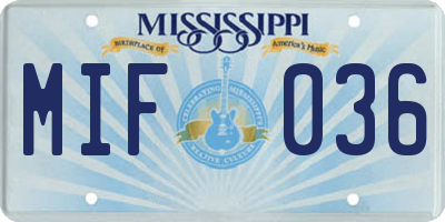 MS license plate MIF036