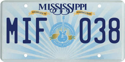 MS license plate MIF038