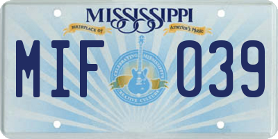 MS license plate MIF039