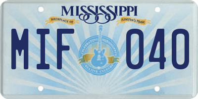 MS license plate MIF040