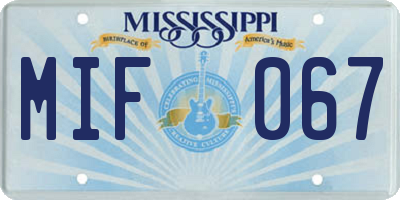 MS license plate MIF067