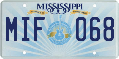 MS license plate MIF068