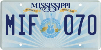 MS license plate MIF070