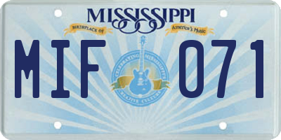 MS license plate MIF071