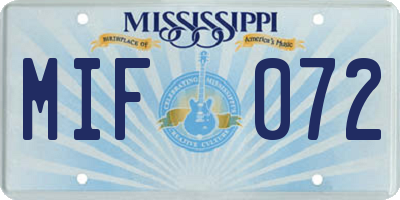 MS license plate MIF072