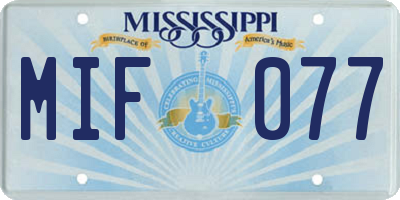MS license plate MIF077
