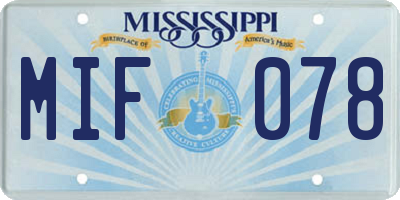MS license plate MIF078