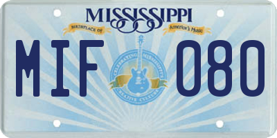 MS license plate MIF080
