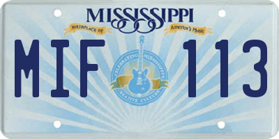 MS license plate MIF113
