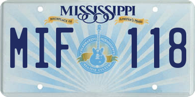 MS license plate MIF118