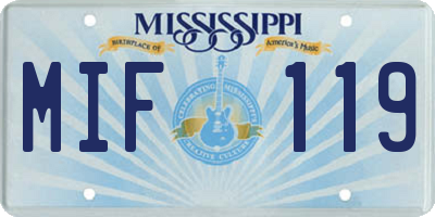 MS license plate MIF119