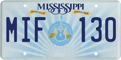 MS license plate MIF130