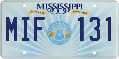 MS license plate MIF131