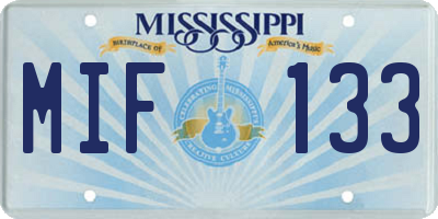 MS license plate MIF133