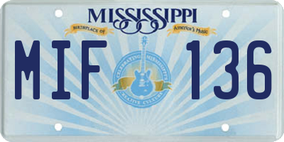 MS license plate MIF136