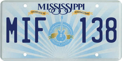 MS license plate MIF138
