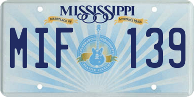 MS license plate MIF139