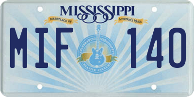 MS license plate MIF140