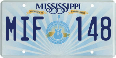 MS license plate MIF148