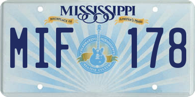 MS license plate MIF178