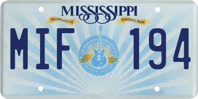 MS license plate MIF194